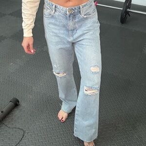 Zara Light Blue Ripped Straight Leg Jeans